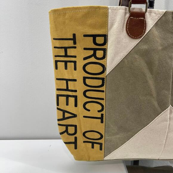 Crosstree Lane K&K Product of the Heart Globally Sourced Canvas Tote Bag Leather - Picture 4 of 9